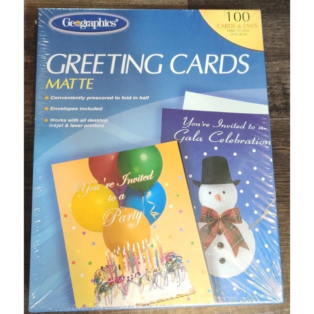 NEW Geographics 100 White Greeting Cards & Envelopes for Inkjet Laser Printers